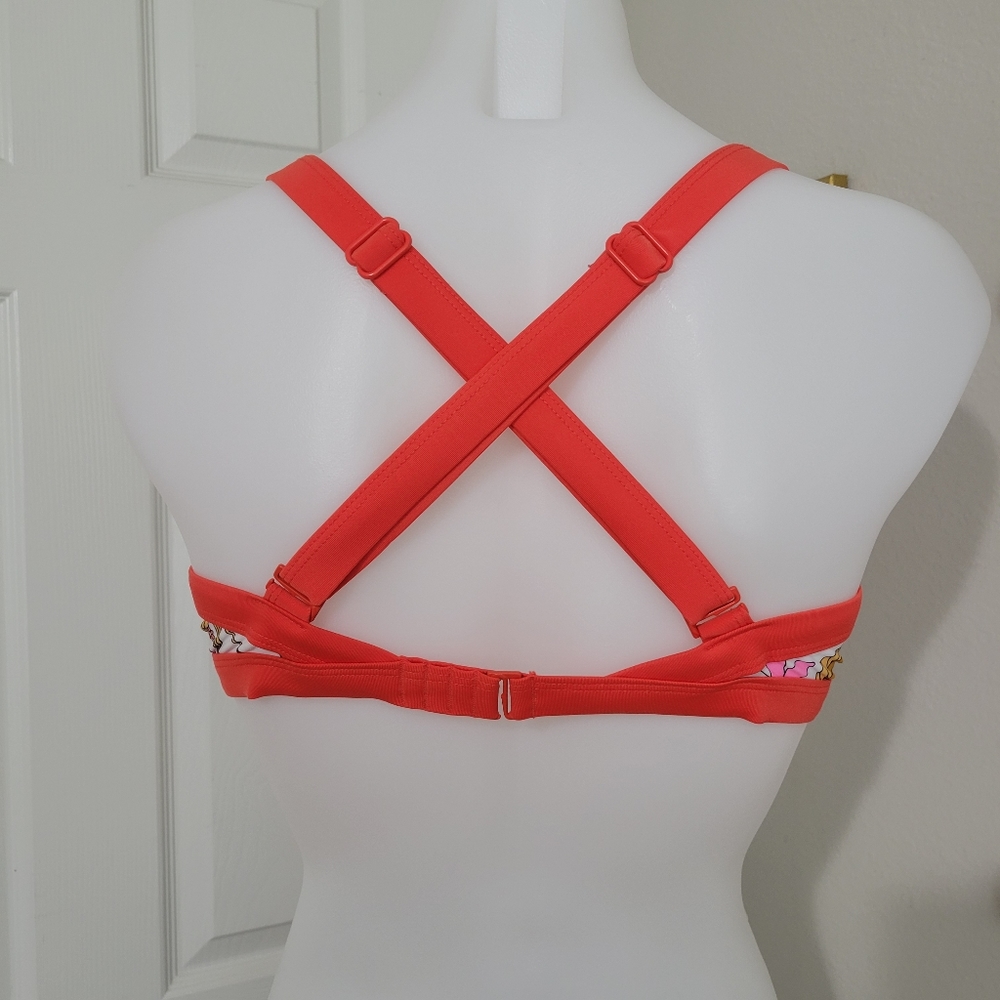 Xhilaration Boho Bikini Top Orange Vintage Flowers Cross Straps D/DD EUC - Picture 7 of 15